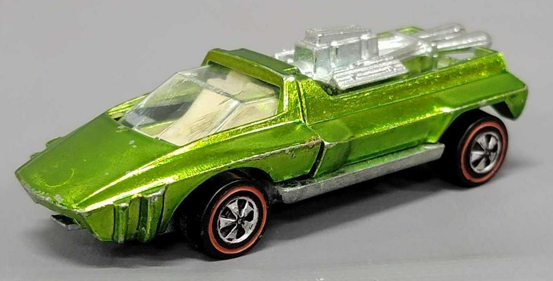 Redline Hot Wheels lime Hairy Hauler: Redline Hot Wheels lime Hairy Hauler, fantastic color but has wear on both raised edges down the dies and a semi-shiny base as seen in the photos.
