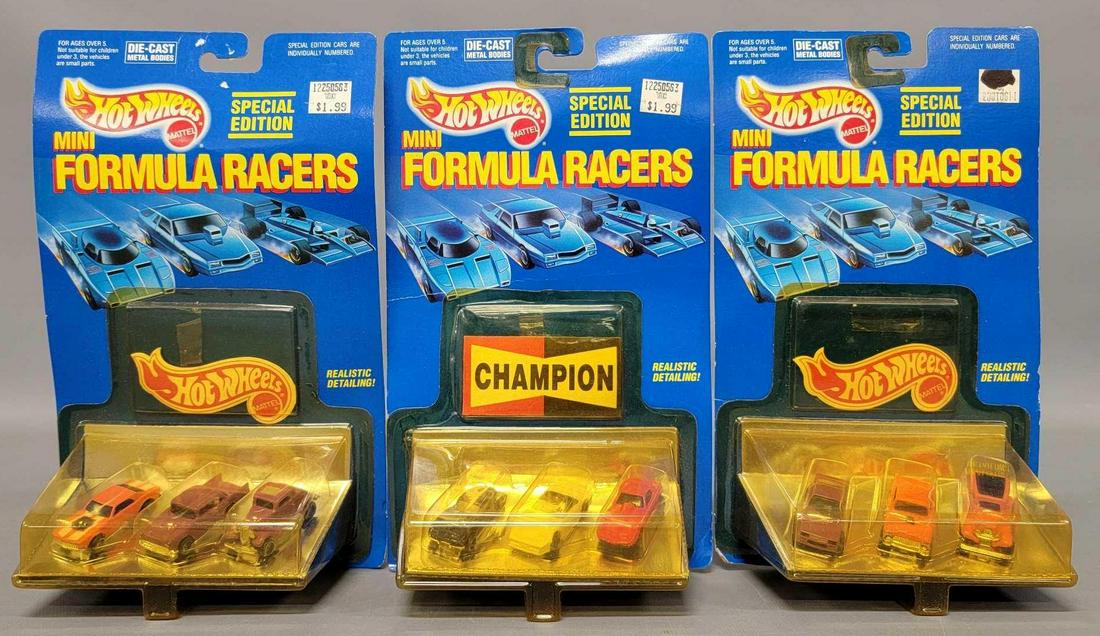 Three Hot Wheels Mini Formula Racers three packs: Three Hot Wheels Mini Formula Racers three packs Yellowed Blisters near mint cards