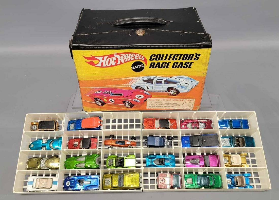 Redline Hot Wheels 48-car collectors case with 23 cars: Redline Hot Wheels 48-car collectors case with 23 cars. The case has issues but the trays are nice. Some of the cars are really nice, some are ok for fillers, a couple are rough. Sold as-is as seen in