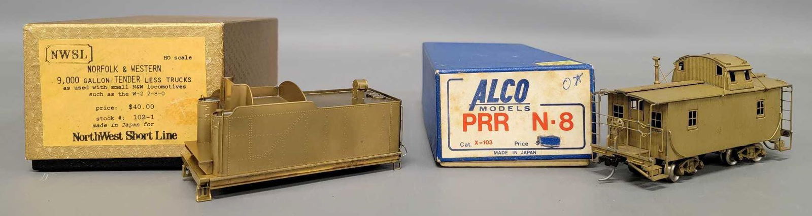 Alco Models Pennsylvania N-8 caboose and NWSL Norfolk & Western tender HO brass in OBs (1 of 10)