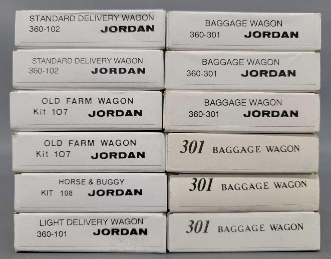 Twelve Jordan Highway Miniatures 1:87 HO scale wagon kits in original boxes (1 of 3)