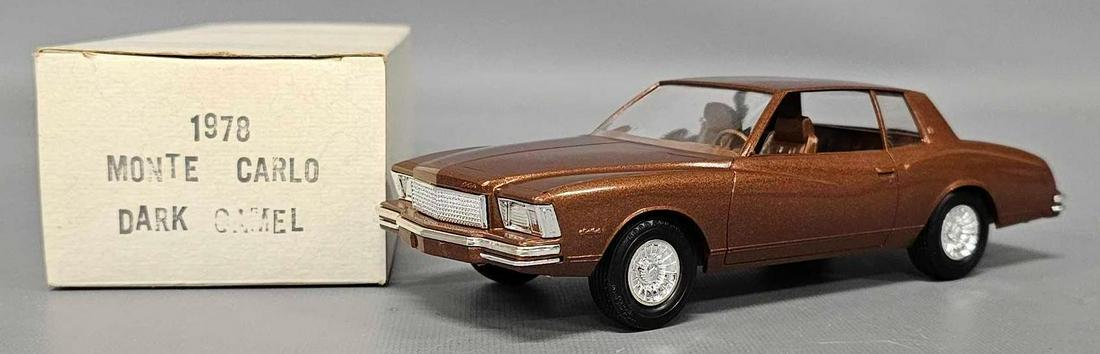 1978 Chevy Monte Carlo dark camel dealer promo car in original box: 1978 Chevy Monte Carlo dark camel dealer promo car in original box, car is near mint to mint in an excellent original box as seen in the photos.