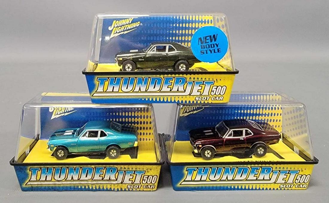 Three different Thunderjet 500 Nova SS HO scale slot cars in factory sealed original boxes. (1 of 6)
