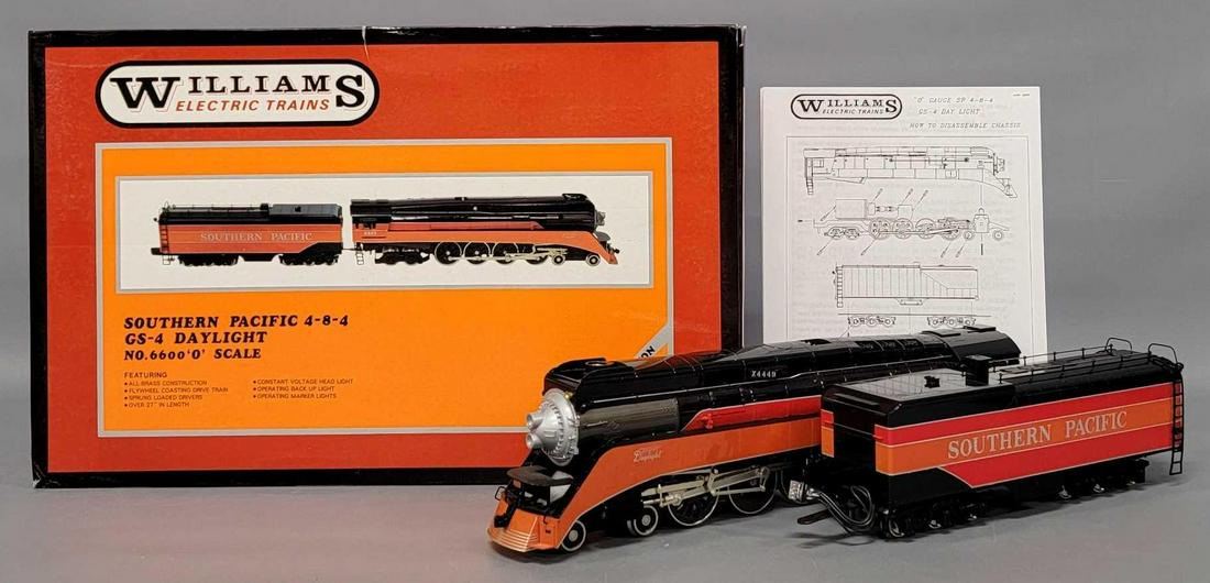 Williams O gauge brass Southern Pacific Daylight GS-4 steam locomotive in original box 6600: Williams O gauge brass Southern Pacific Daylight GS-4 steam locomotive in original box, stock number 6600, unit shows very light run time and is C8-9 in a very good original box with original paperwor