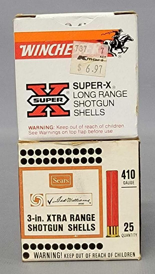 50 rounds of 410 3 inch ammunition in original boxes: 50 rounds of 410 3 inch ammunition in original boxes to include Sears 11/16 oz 6 shot and Winchester 11/16 oz 4 shot as seen in the photos. Shipped UPS ground ORM-D only within the 48 contiguous state
