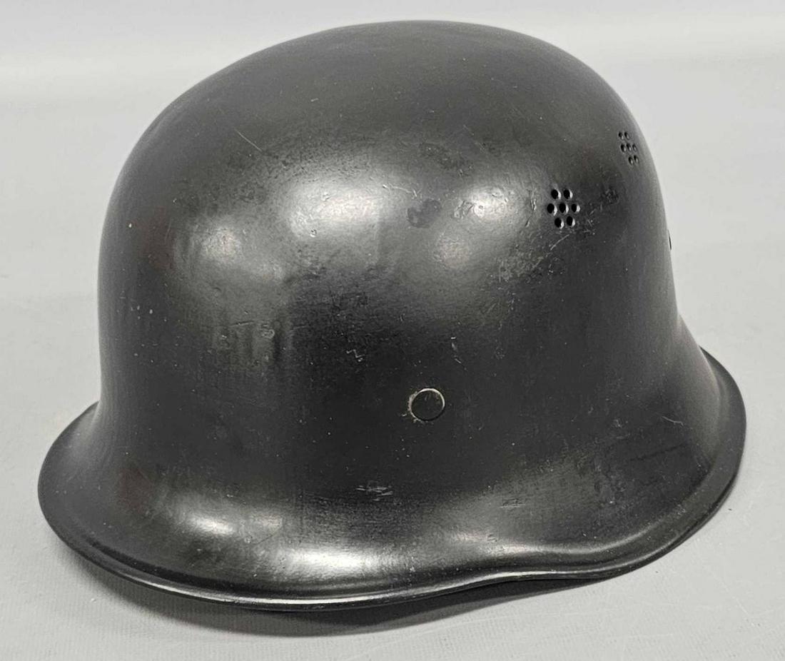 WWII German Police or Fire Police helmet: WWII German Police or Fire Police helmet, very good condition with a mostly cloth liner and missing the buckle portion of the strap as seen in the photos.