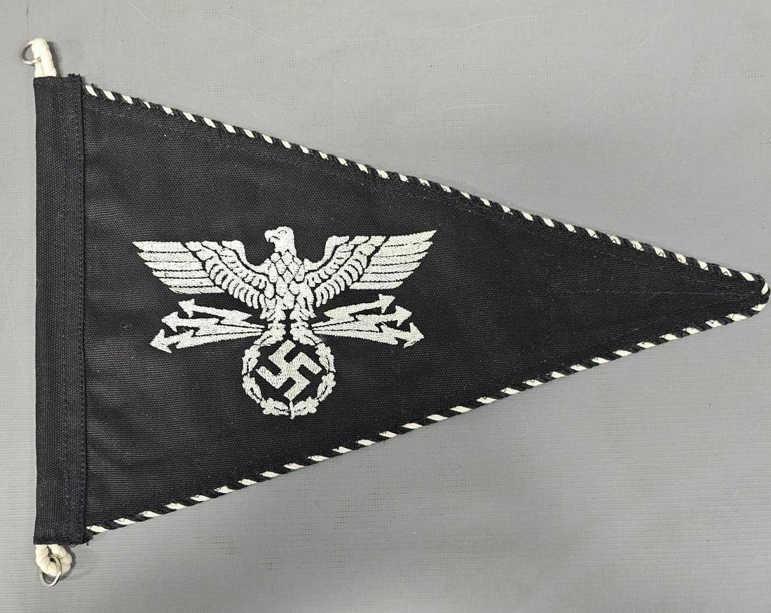 Nazi German postal protection Police vehicle pennant: Nazi German postal protection Police vehicle pennant with rope loops on the end, it is in excellent plus condition as seen in the photos.