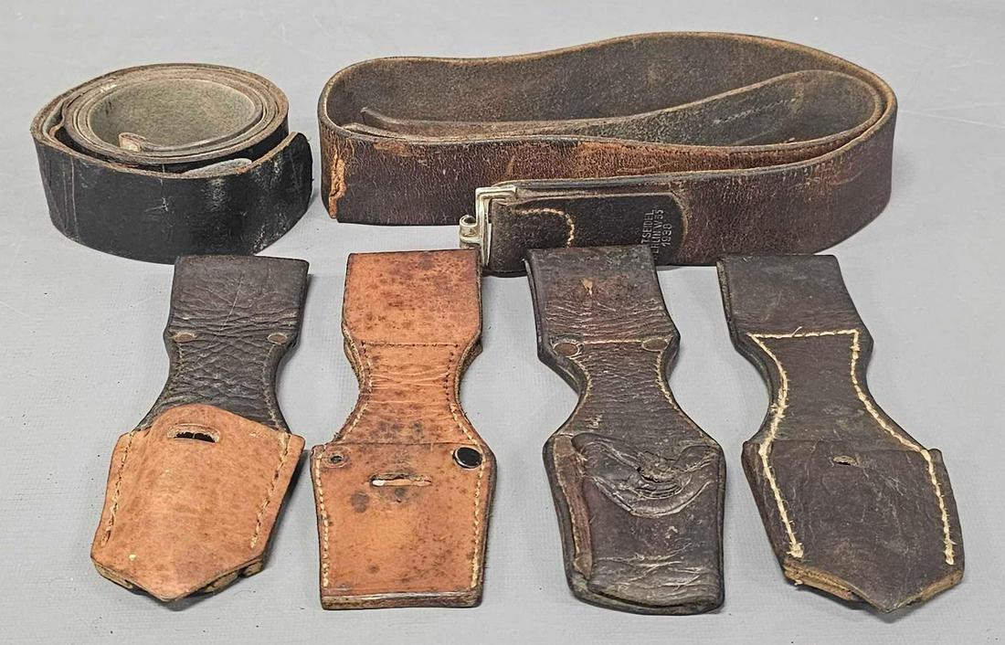 Mixed group of bayonet frog and German belts: Mixed group of bayonet frog and German belts as seen in the photos.