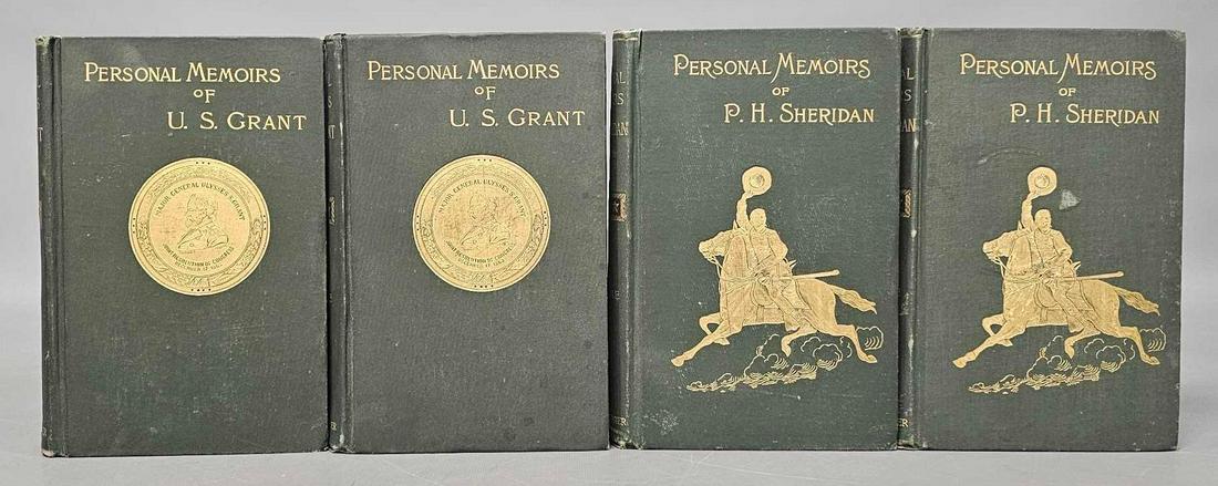 1888 Personal Memoirs of U.S. Grant and P.H. Sheridan Vol I and II: 1889 Personal Memoirs of U.S. Grant and P.H. Sheridan Vol I and Vol II, each book is a first printing and in good to very good condition with W.H. Walker Logansport, Ind May 9th, 1892 inscribed on the
