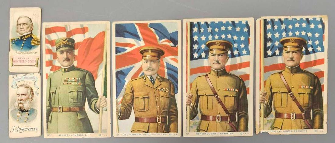 Two 1888 Short History of booklets and three other famous military men: Two 1888 Short History of booklets of J Longstreet and General Winfield Scott plus three F.A.S. cards all numbered 121, two of General John J Pershing, one Field Marshal Sir Douglas Haig and one Gener