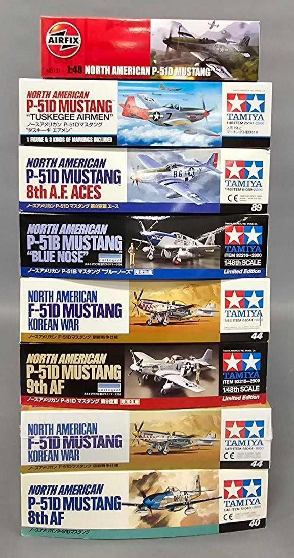 Eight 1/48 scale North American P-51 Mustang plastic model kits (1 of 8)