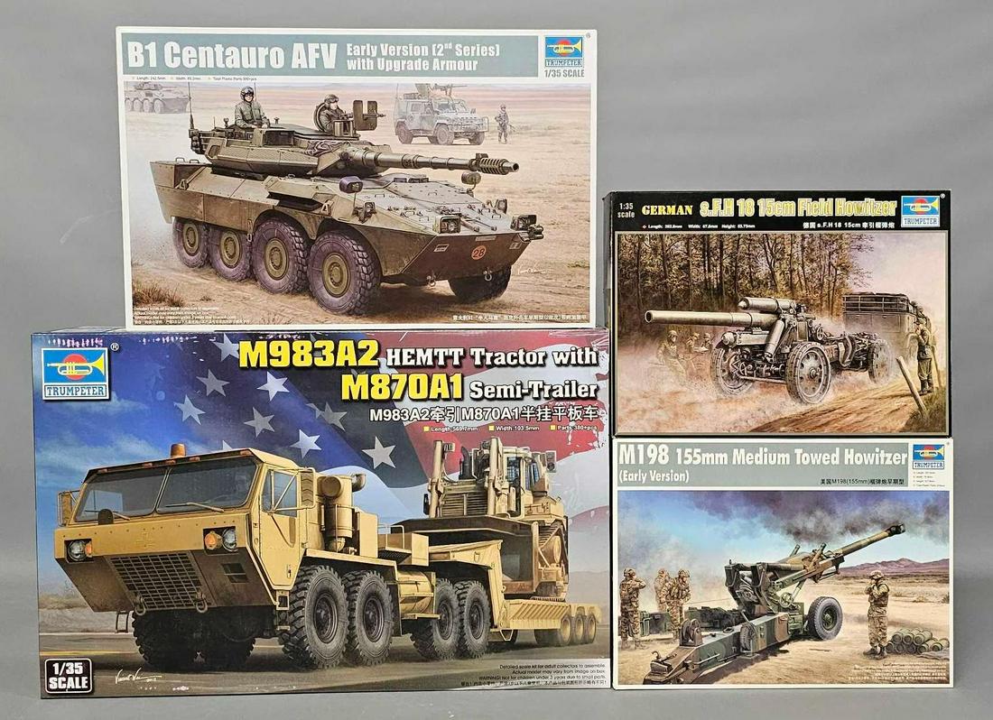 Four unbuilt 1/35  scale Trumpeter armor and artillery mixed model kits (1 of 7)
