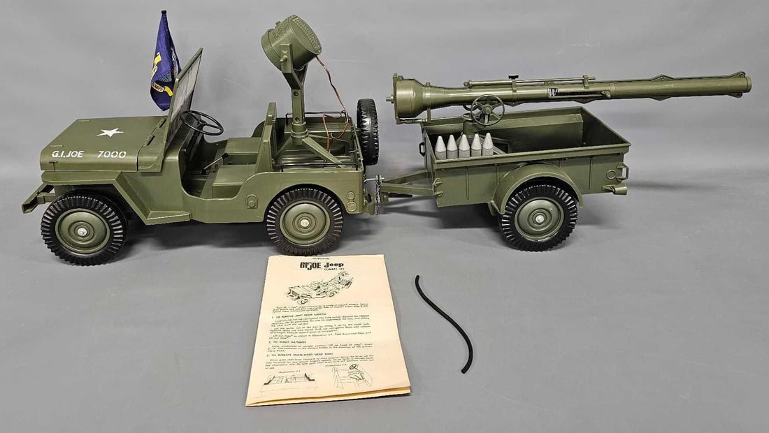 Vintage Hasbro GI Joe 5-star jeep and accessories: Vintage Hasbro GI Joe 5-star jeep and accessories. This is the variation with the realistic engine sound and the recoilless rifle that actually fires the projectiles. It is in excellent condition with