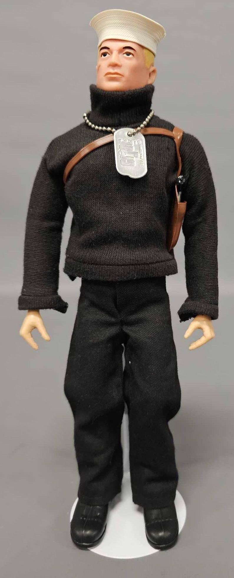 Vintage Hasbro GI Joe Aquanaut: Vintage Hasbro GI Joe Aquanaut with a Patent Pending figure with yellow painted head that has some paint loss, tight joints, a few typical cracks and very posable joints. The sweater is tagged R Hong 