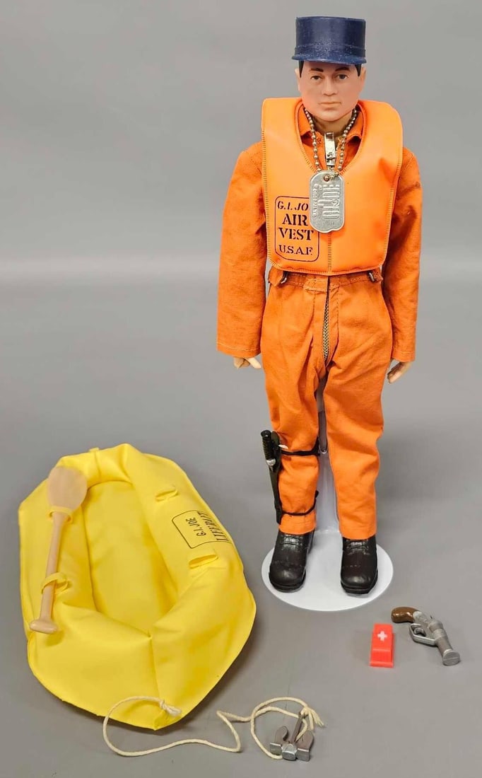 Vintage Hasbro GI Joe Survival set: Vintage Hasbro GI Joe Survival set with a Patent Pending figure with a brown painted head that has typical knee cracks and poseable joints but one finger is broken off of the right hand (the finger is