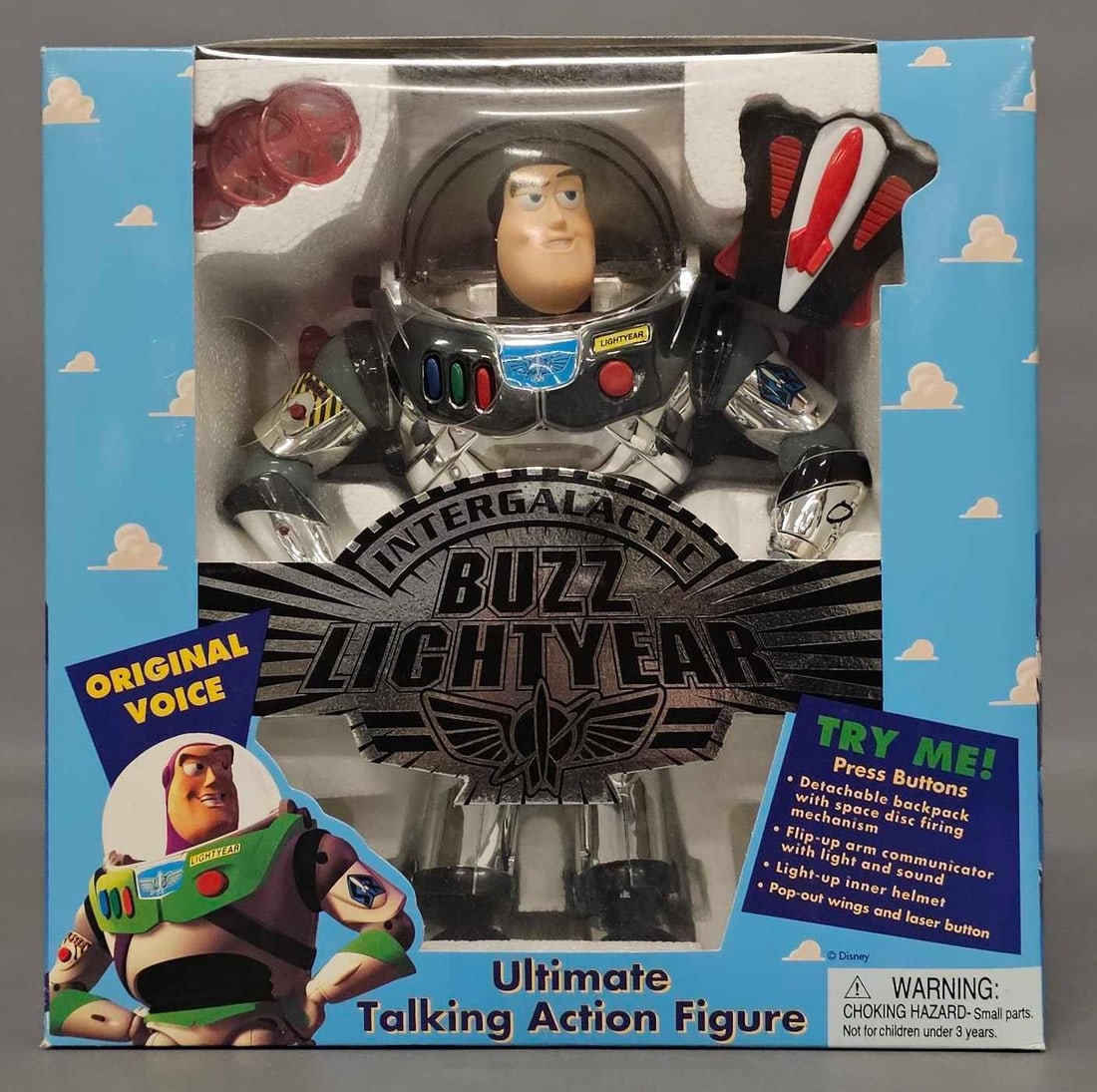Factory sealed Thinkway Toy Story Intergalactic Buzz Lightyear: Factory sealed Thinkway Toy Story Intergalactic Buzz Lightyear. Mint in a nice original box but the figure does not talk as the batteries have gone dead.