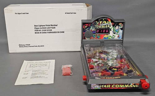 Mint Disney catalog Toy Story Buzz Lightyear Star Command small pinball machine in original box: Mint Disney catalog Toy Story Buzz Lightyear Star Command small pinball machine in original box, mint in an excellent original box as seen in the photos.