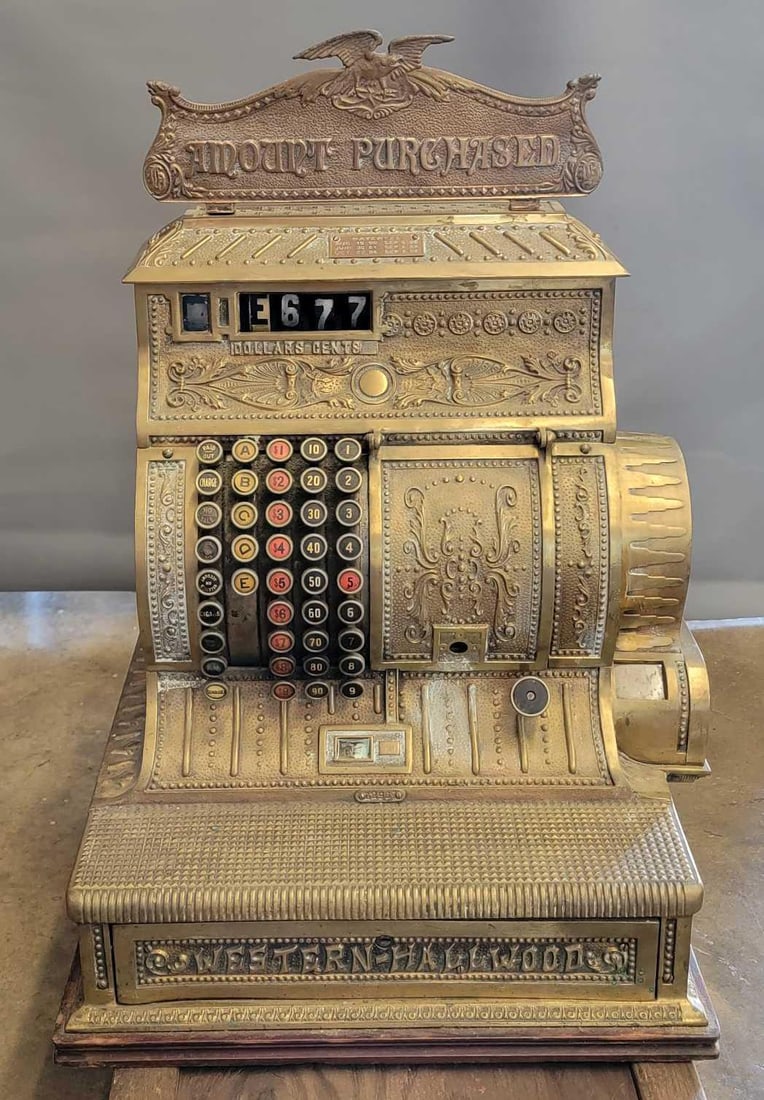 Antique Western-Hallwood brass cash register (1 of 10)