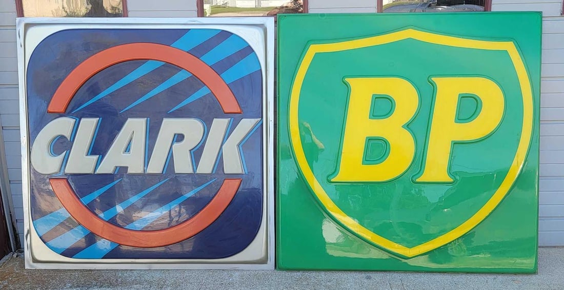Large BP and Clark plastic gas station herald signs (1 of 4)