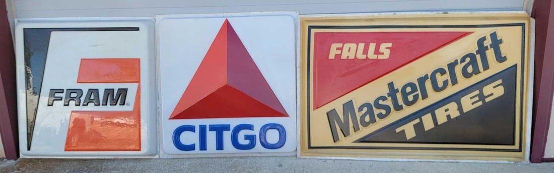 Three large plastic advertising signs Fram Citgo and Mastercraft (1 of 4)