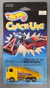 Blackwall Hot Wheels Crack Ups Wreckin Rig on sealed blister card: Blackwall Hot Wheels Crack Ups Wreckin Rig on sealed blister card. Truck is near mint to mint on a nice looking card that has bent bottom corners as seen in the photos.