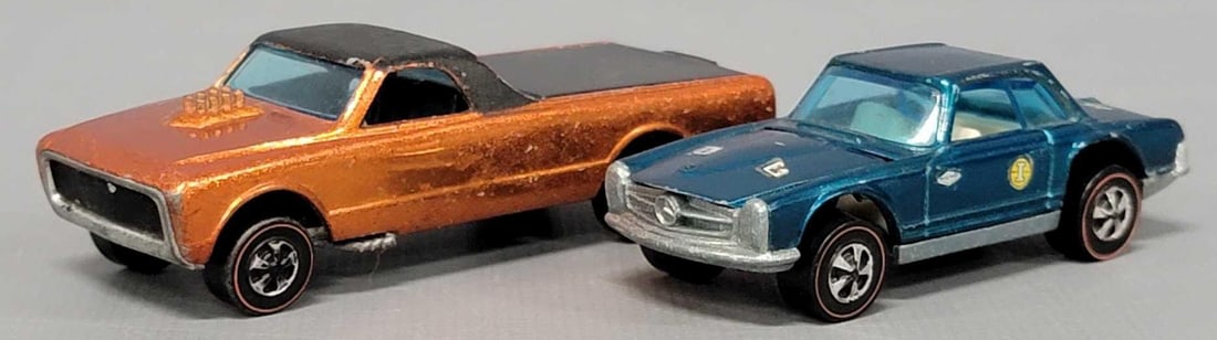 Redline Hot Wheels aqua Mercedes-Benz 280SL and orange Custom Fleetside (1 of 8)