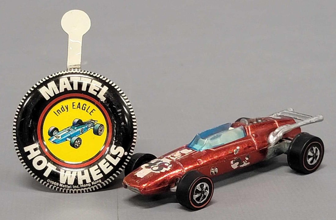 Redline Hot Wheels red Indy Eagle with white interior and button (1 of 8)