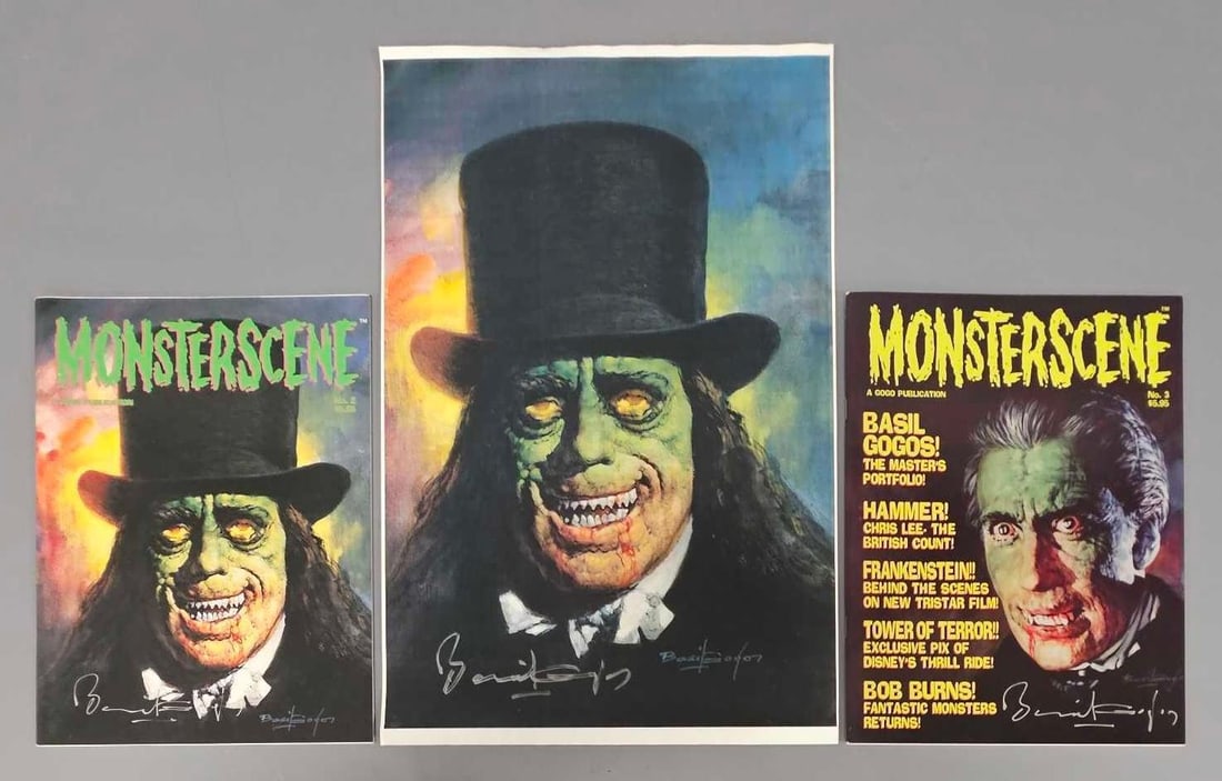 Two Basil Gogos Signed Monsterscene magazines plus a large print (1 of 10)