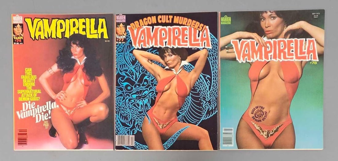 Three vintage Vampirella magazine issues with real photo covers 74 77 78 (1 of 5)