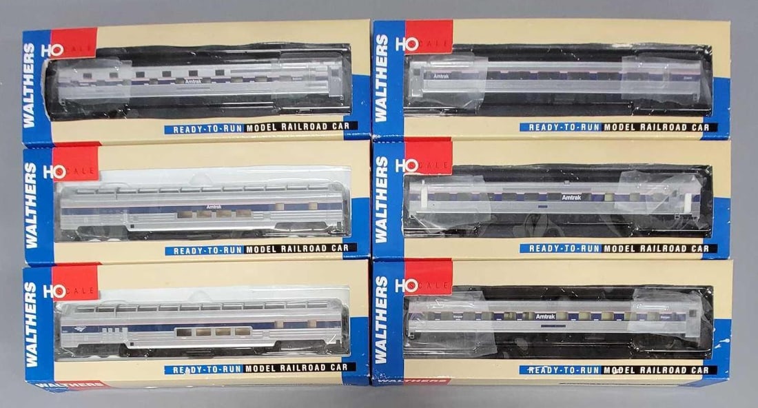 Six Walthers HO scale Amtrak phase 4 Budd passenger cars in original boxes (1 of 5)