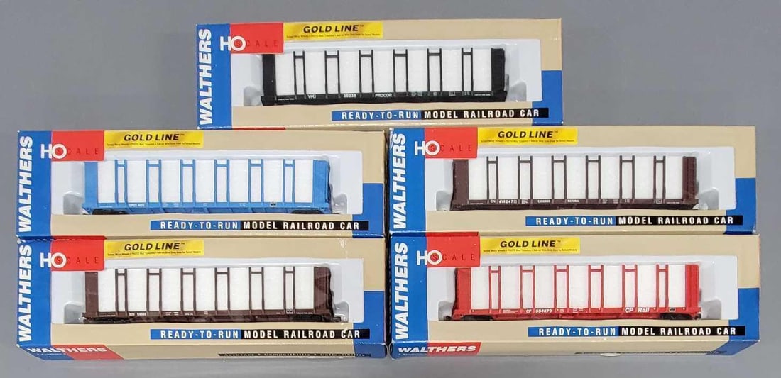 Five Walthers Gold Line Ho Scale Pulpwood Flat Cars In Original Boxes