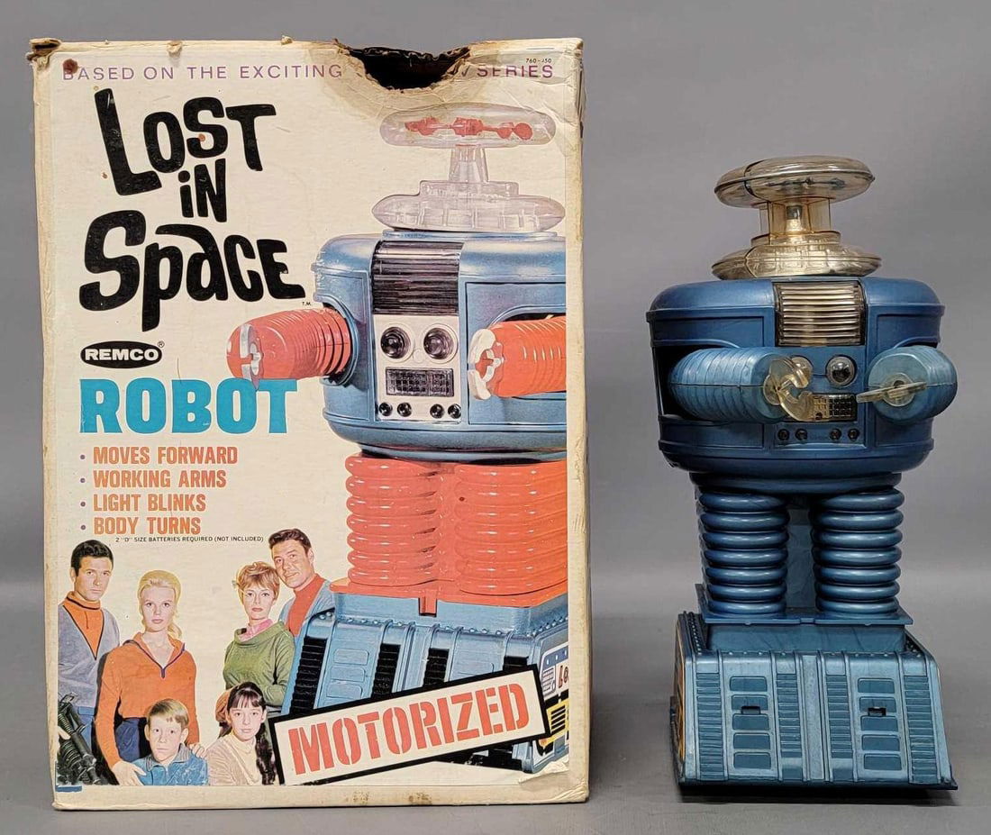 Vintage Remco Lost in Space Robot in original box ALL BLUE: Vintage Remco Lost in Space Robot in original box in excellent condition, all blue example that looks nicer than the pictures show. It has not been tested but does come with the original battery strap