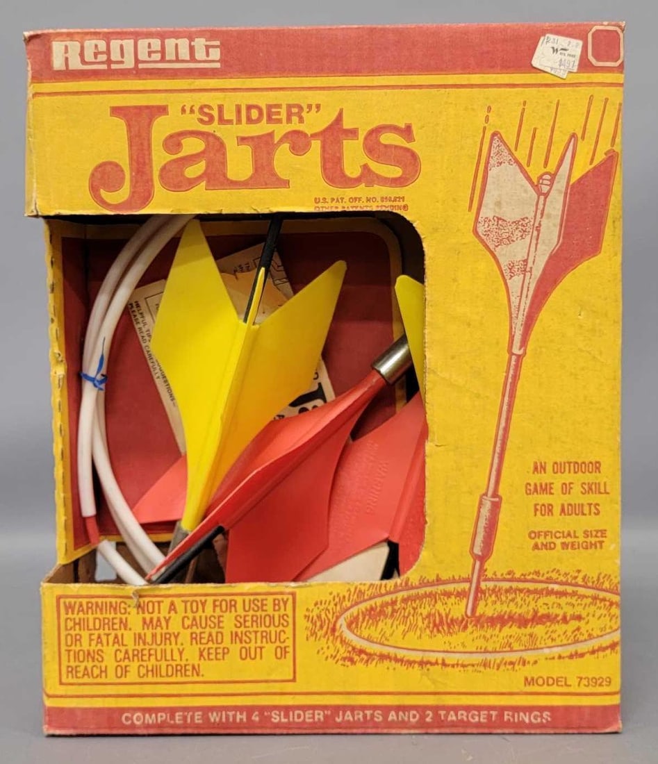 Regent Slider Jarts in original box: Regent Slider Jarts in very good original box, all Jarts are in excellent condition and includes an original instruction sheet. The box does not have an insert so the Jarts are loose in box as seen in