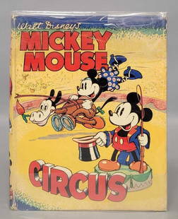 1930's Walt Disney's Mickey Mouse Circus hardback book by Birn Brothers first edition: 1930s Walt Disneys Mickey Mouse Circus hardback book by Birn Brothers, excellent condition with no writing inside although the pages are browned inside.