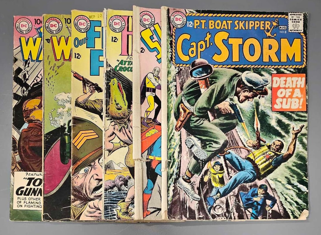 Six mixed DC war and superhero comic books (1 of 3)