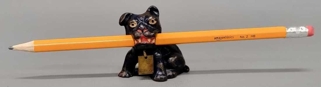 Greenduck Co 1933 Chicago Worlds Fair Cast Iron Dog Pencil Holder Paperweight with Tag (1 of 8)