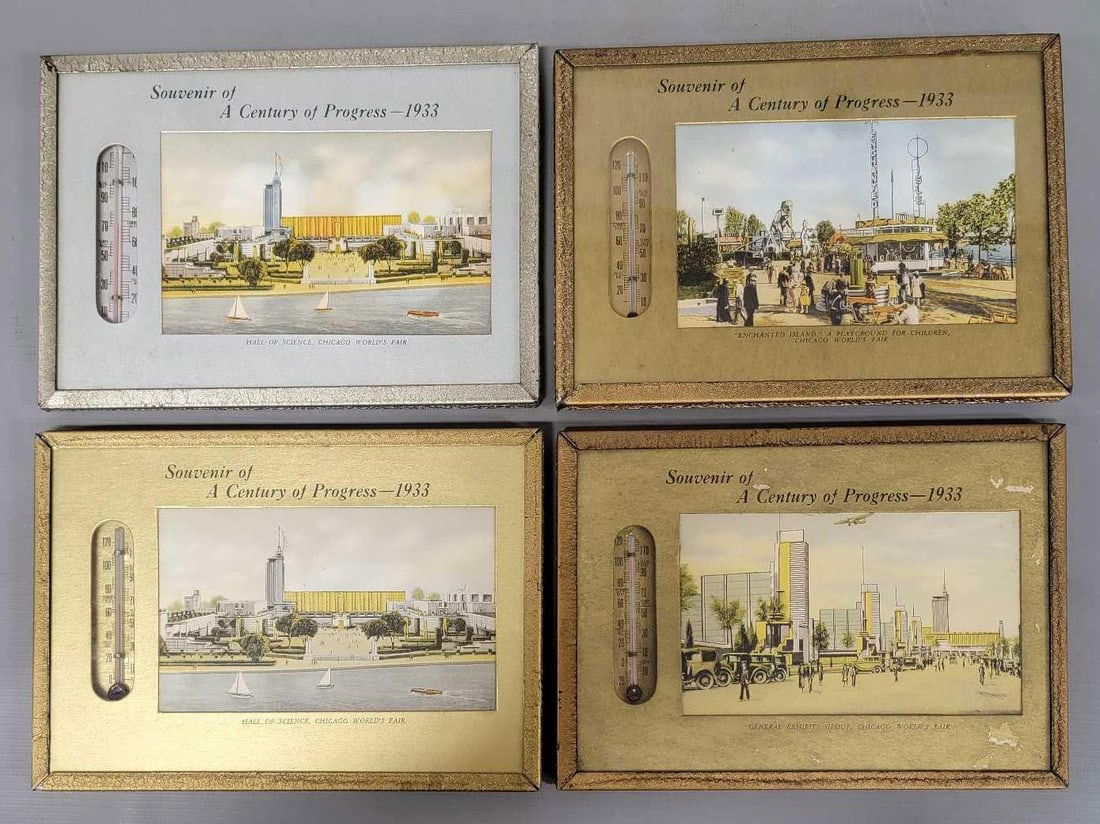 Four 1933 Chicago Worlds Fair Century of Progress framed thermometers. (1 of 6)