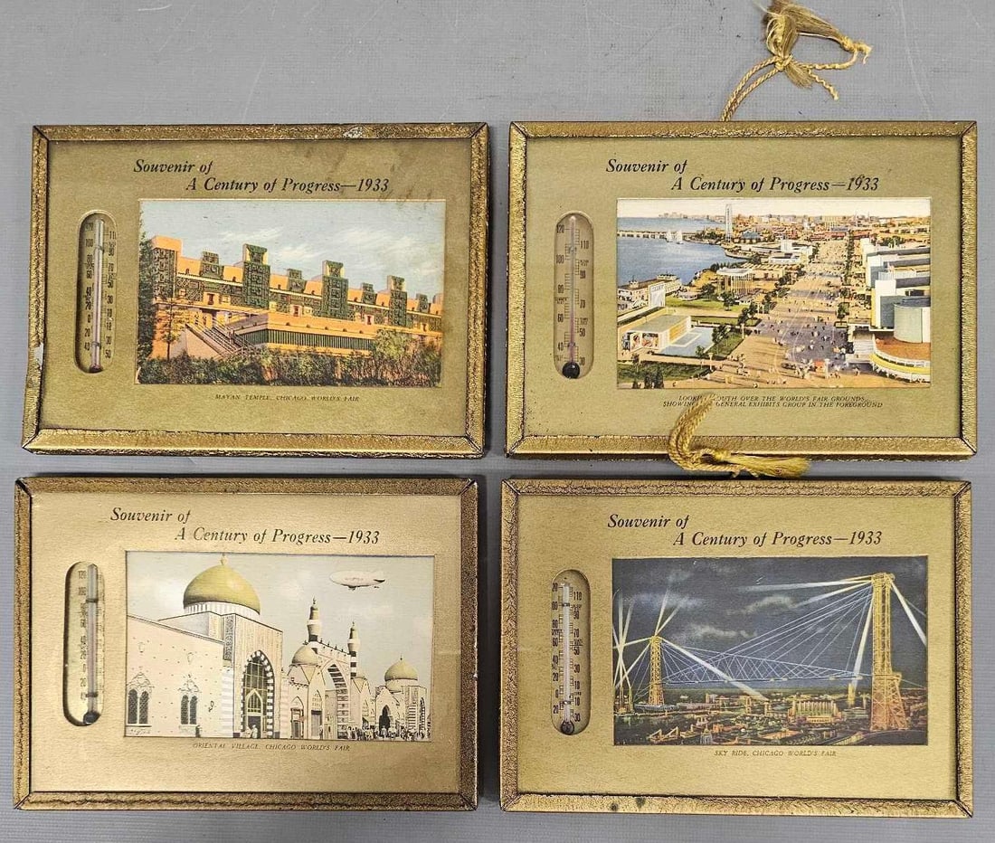 Four 1933 Chicago World's Fair glass framed thermometers (1 of 5)