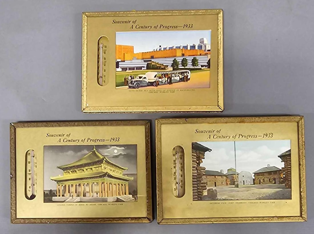 Three Chicago World's Fair framed glass thermometers (1 of 4)