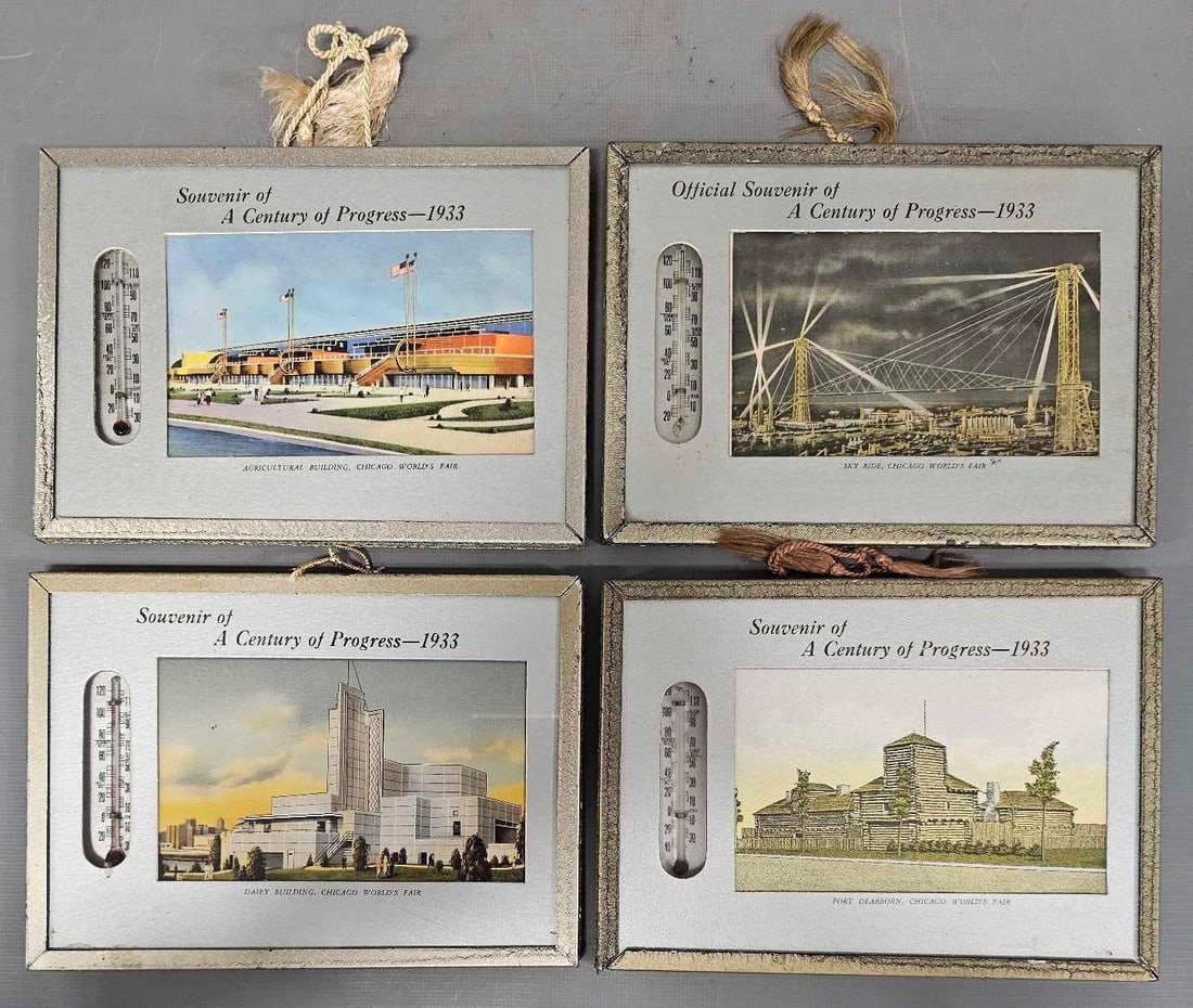 Four 1933 Chicago World's Fair glass framed thermometers (1 of 5)