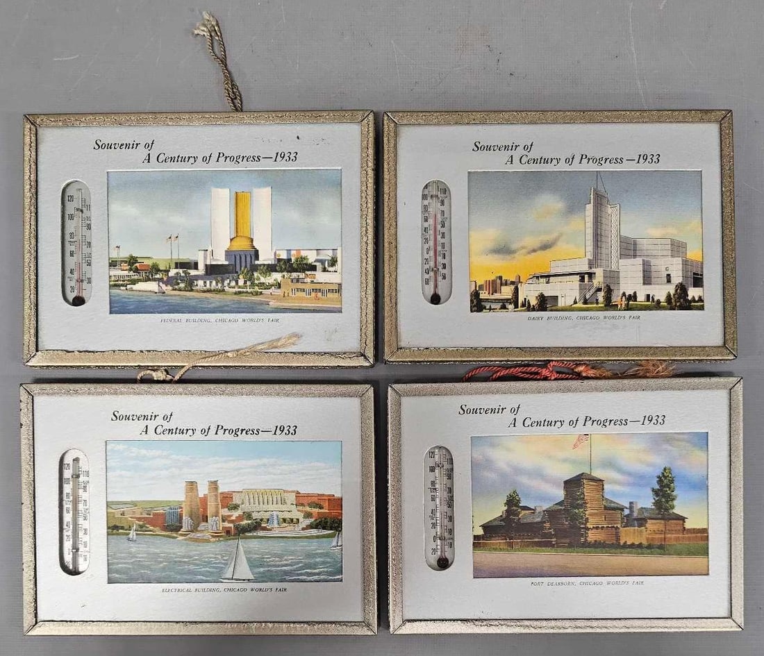 Four 1933 Chicago World's Fair glass framed thermometers (1 of 5)