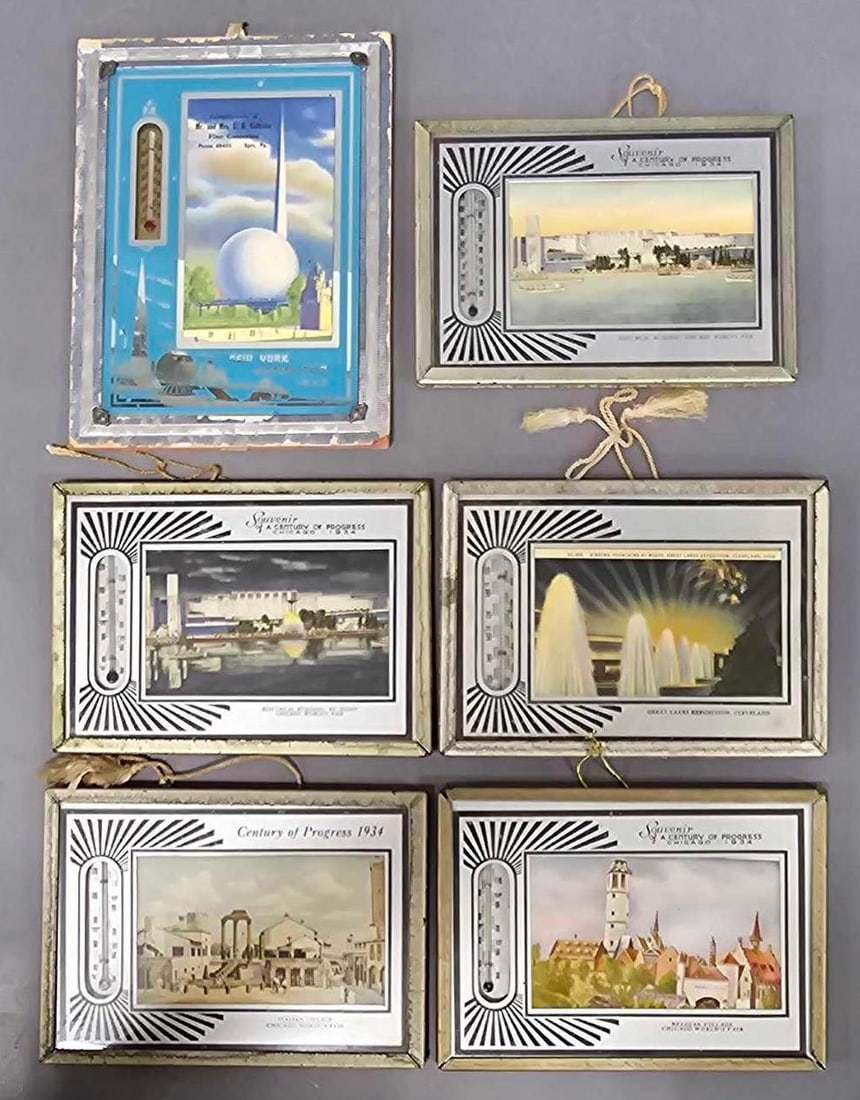 Six 1934 Chicago World's Fair glass framed thermometers (1 of 4)