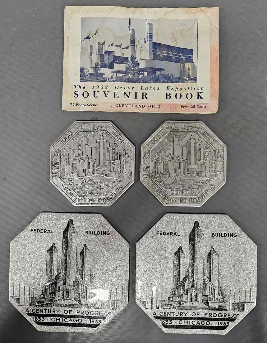 Collection of 1933 Chicago World's Fair and 1937 Great Lakes Exposition trivets (1 of 6)
