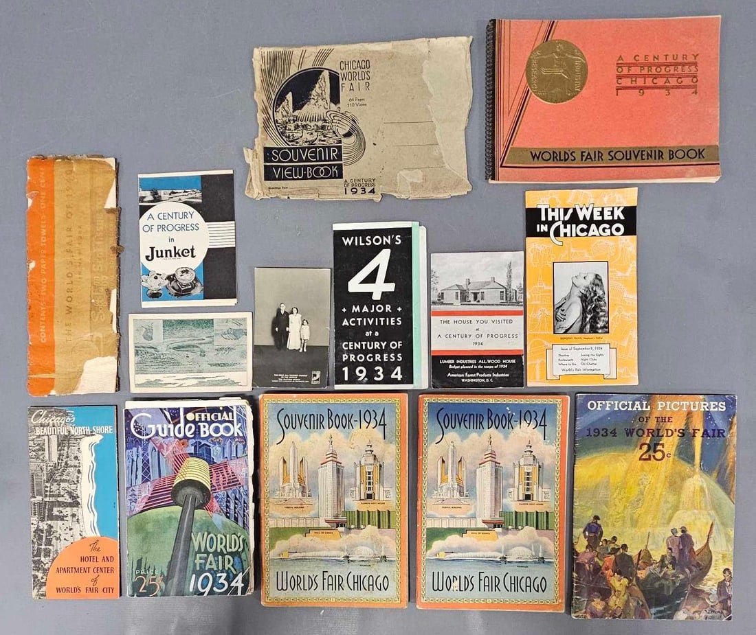 Group of mixed ephemera 1934 Chicago World's Fair contains Official Guide Book post cards etc (1 of 6)