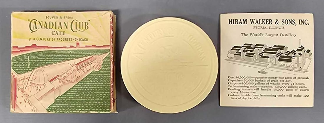 1933 Chicago Worlds Fair set of ten Canadian Club Cafe Age O Graph drink coasters in OB (1 of 9)