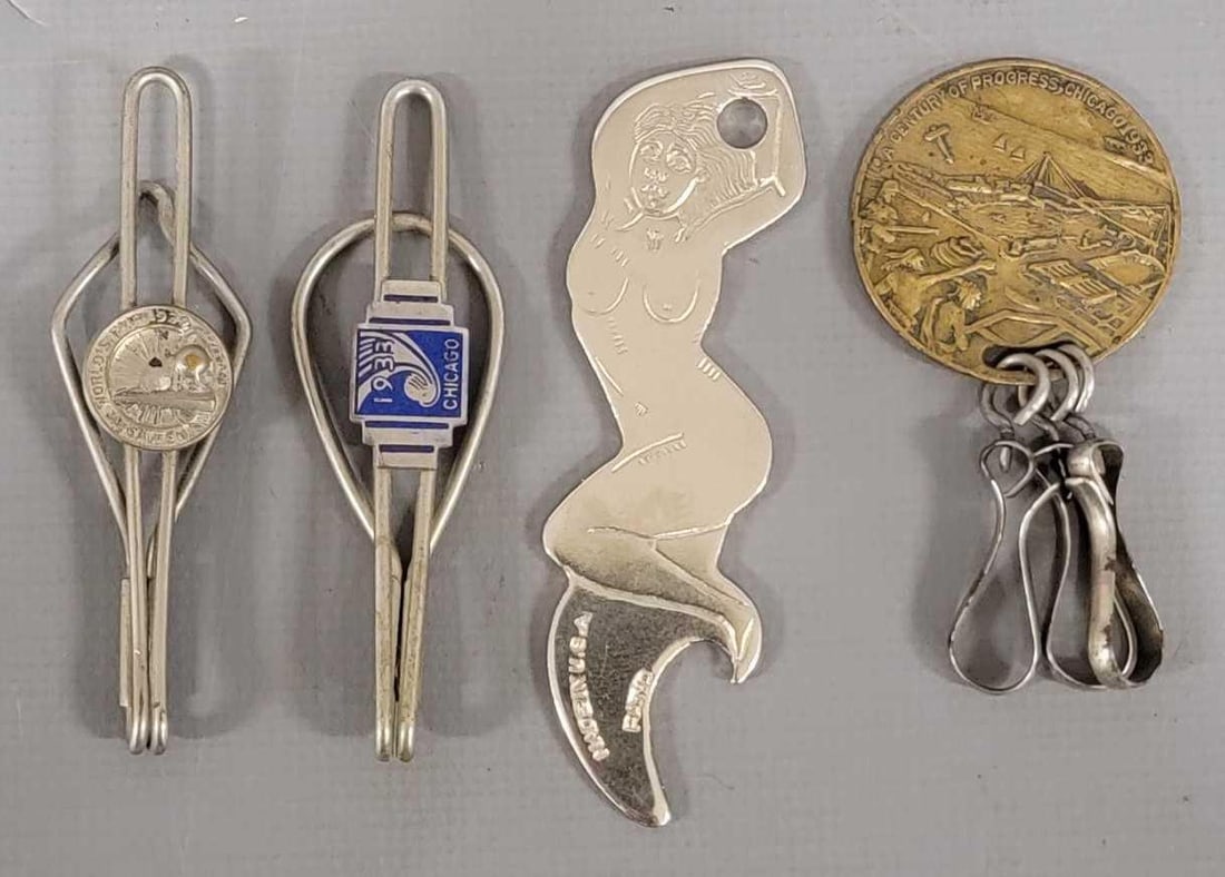 Four Chicago Worlds Fair Tie Bar Bottle Opener Watch Fob (1 of 5)