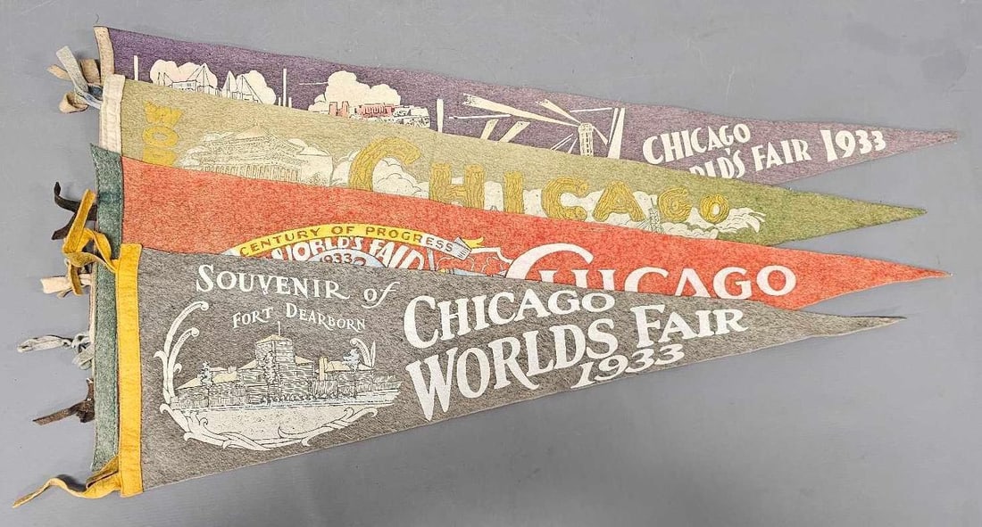 Collection of Four 1933 Chicago World's Fair Pennants (1 of 8)