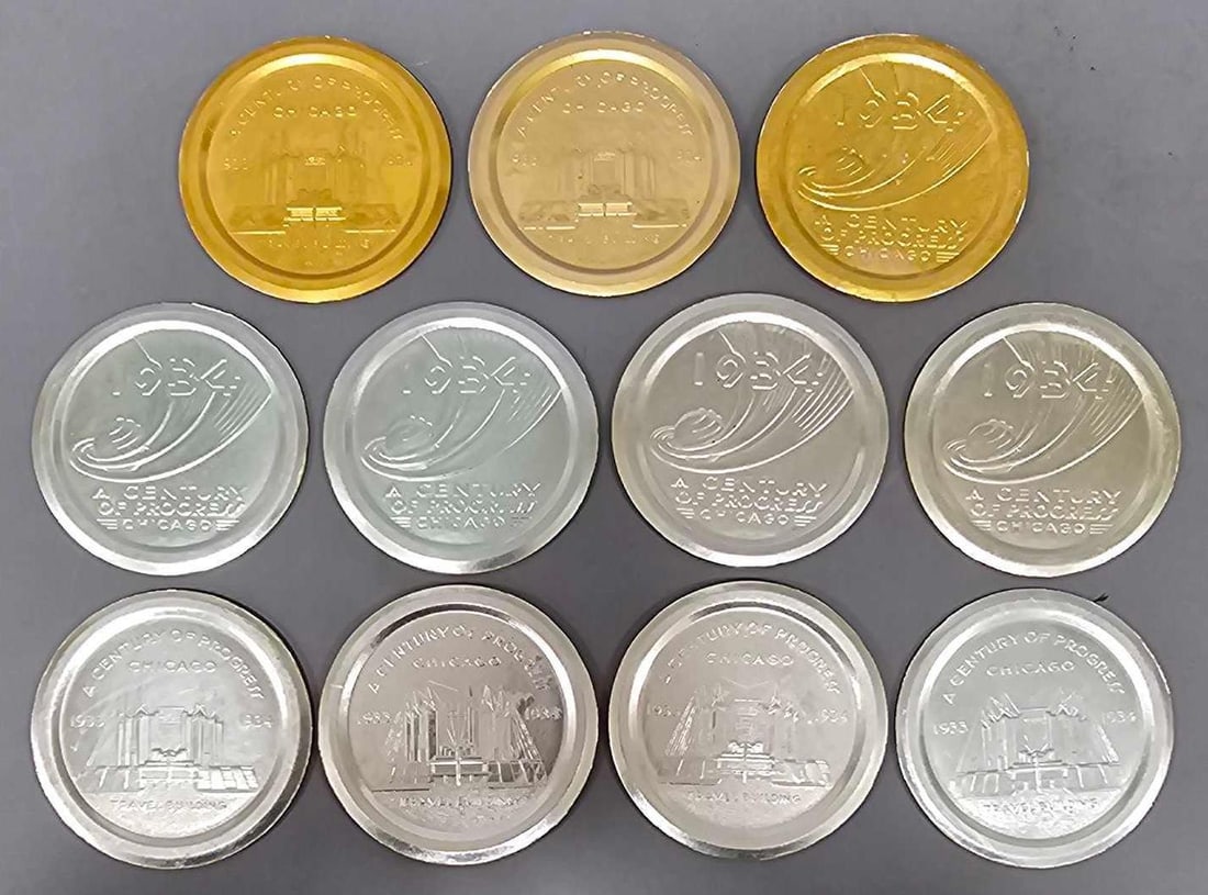 Collection of 1933-1934 Chicago Worlds Fair Foil coasters (1 of 4)