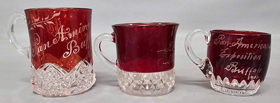 Group of three 1901 Pan American Exposition Ruby glass cups (1 of 5)