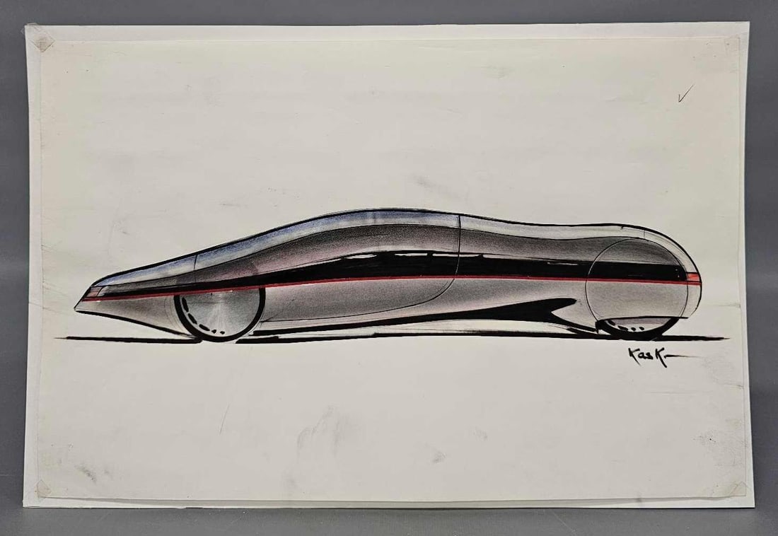 Original GM futuristic studio rendering by Kask: Original GM futuristic studio rendering by Kask, measures 17 x 11 and is mounted to thin cardboard as seen in the photos.